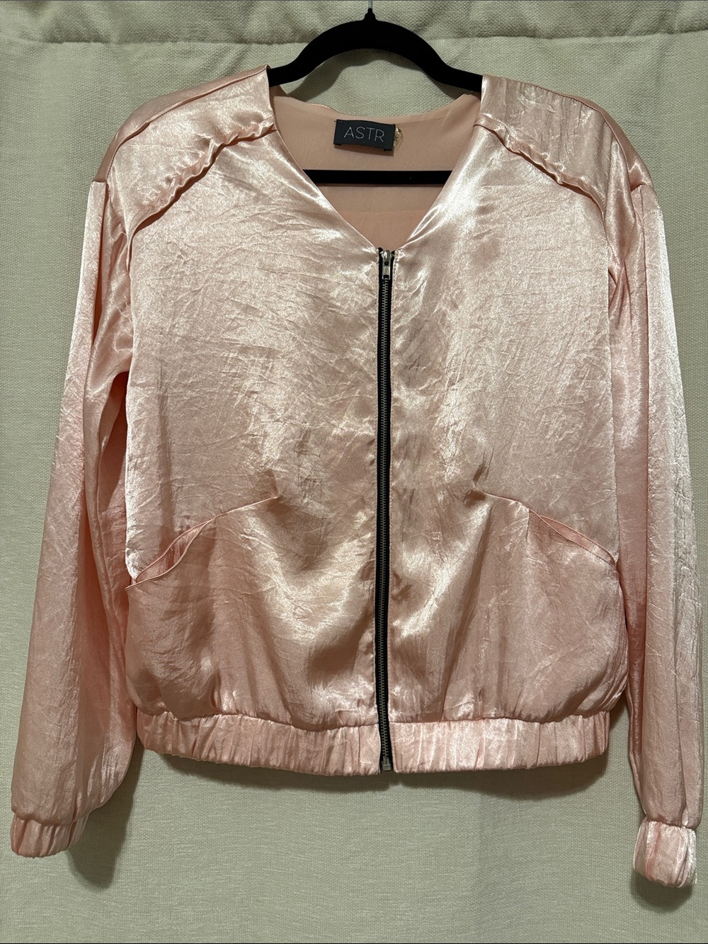ASTR Shimmery Pink Satin Bomber Jacket